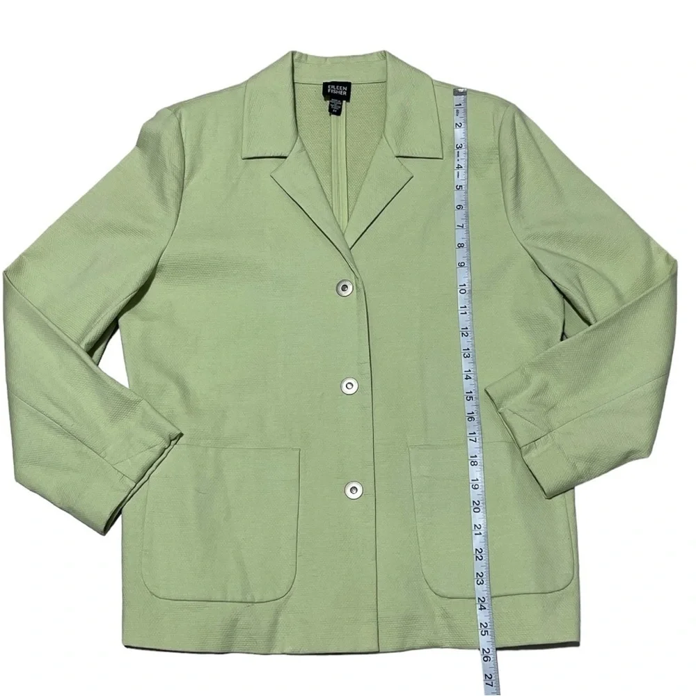 Eileen Fisher Textured Cotton Green Snap Jacket Blazer  Size M